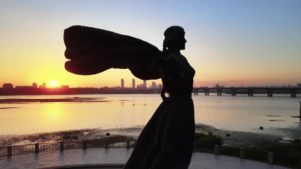 Kyiv, Ukraine - a Monument To the Founders of the City in the Morning at Dawn. Aerial