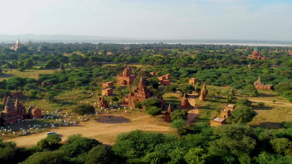 Bagan Myanmar Hot Air Balloon During Sunrise Above Temples and Pagodas of Bagan Myanmar Sunrise alt