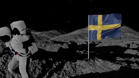 Astronaut Planting Sweden Flag on the Moon