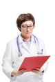 Woman doctor with stethoscope and folder. Isolated on white background - PhotoDune Item for Sale