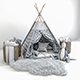 Decorative set for children -a teepee with a mattress, pillows, fur rug, baskets and a soft toy hare - 3DOcean Item for Sale