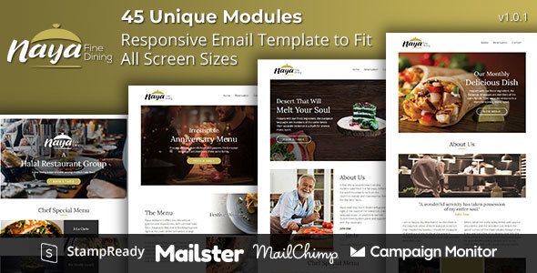 Naya - Fine Dining Responsive Email Template with Online Builder Stampready