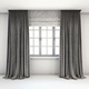 Two-tone grey curtains straight to the floor, Roman shades with a pattern of yarrow and the window - 3DOcean Item for Sale