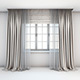 Light beige curtains straight to the floor with a tulle-trimmed Roman blinds and window layouts. - 3DOcean Item for Sale