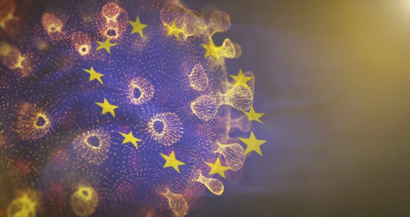 European Union  Flag With Corona Virus Bacteria 4K