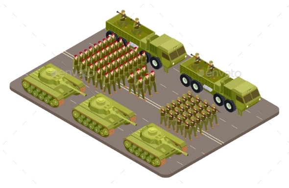 Military Parade Vector Isometric with Soldiers