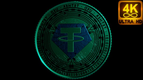 3D Crypto Coin Logo Tether Blockchain Cryptocurrency Modern Secure Network Seemless Loop 4K Art