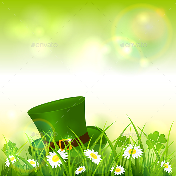 Patrick Day Green Nature Background with Leprechaun Hat