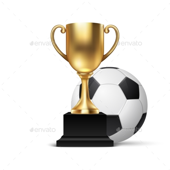 Realistic Vector Blank Golden Champion Cup Icon with Ball