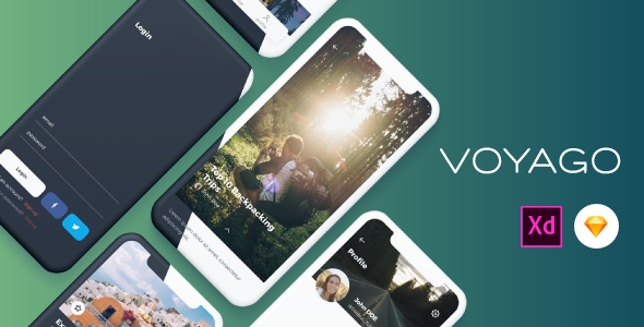 Voyago - zestaw interfejsu użytkownika aplikacji podróżnej