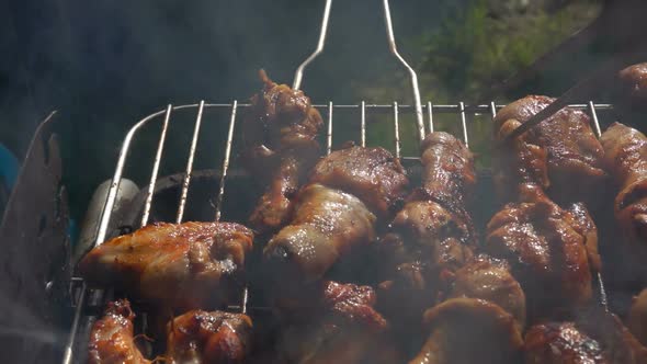 Close-up Chicken Legs Roasted on the Grill