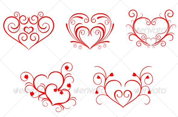 Red valentine hearts in floral style