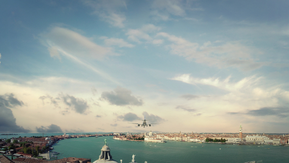 Airplane Landing Venice Italy