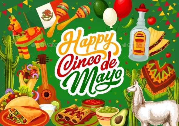 Happy Cinco De Mayo Mexican Tequila and Guitar