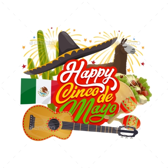 Mexican Sombrero and Guitar. Cinco De Mayo Holiday