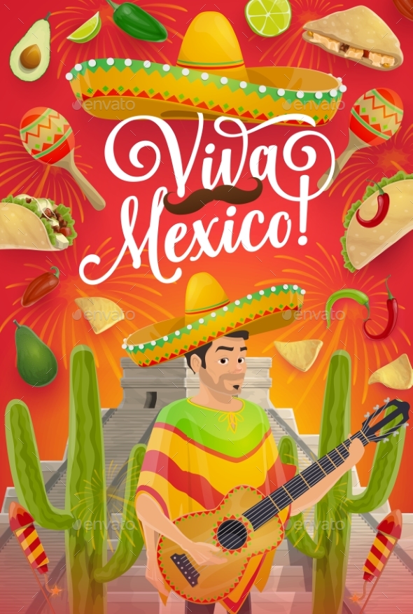 Cinco De Mayo Holiday Guitar, Sombrero and Cactus