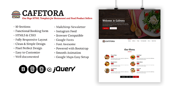 Cafetora - One Page HTML Template for Cafe, Restaurants and Food Seller