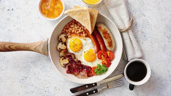 Full English Breakfast Served in a Pan