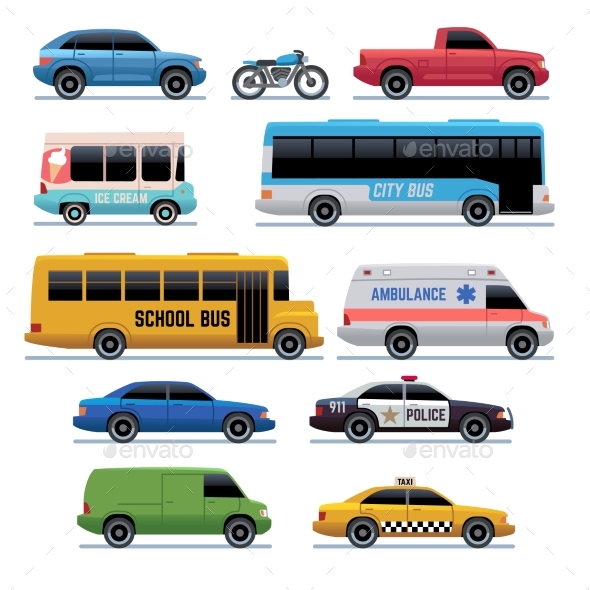 Car Flat Icons Public City Transport
