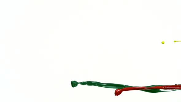 Yellow,red, blue and green liquid strands, Slow Motion alt