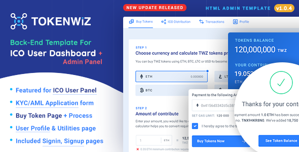 TokenWiz - ICO User Dashboard & ICO Admin Template
