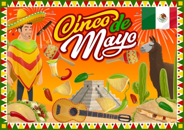 Cinco De Mayo Mexican Fiesta Guitar and Sombrero