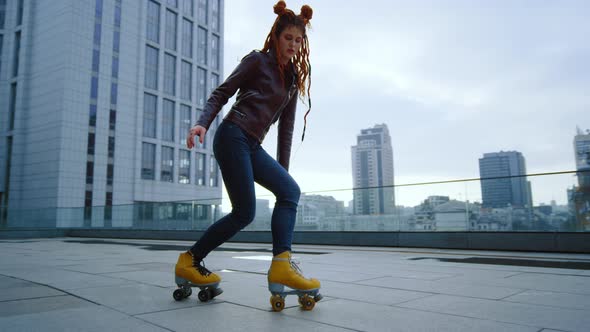 Focused Roller Skater Riding Outside