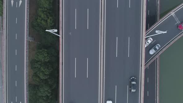 Aerial Drone Flight Over Road Traffic