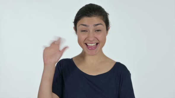 Indian Woman Waving White Background