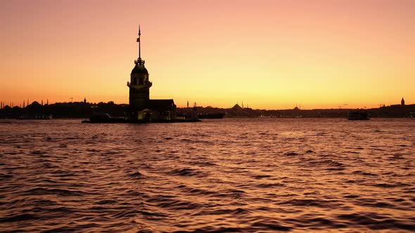 Maiden Tower at Sunset in Istanbul, Turkey