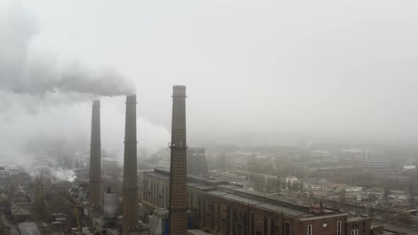 Coal Power Plant Factory Producing Massive Smoke Stack Pollution