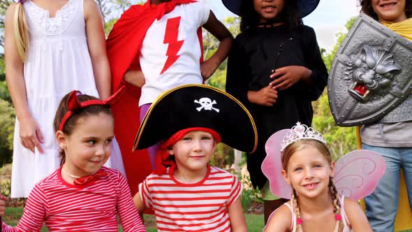 Group of kids in various costumes