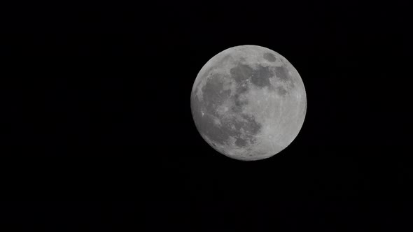 Full Moon On Dark Night Shines in the Sky Without Clouds