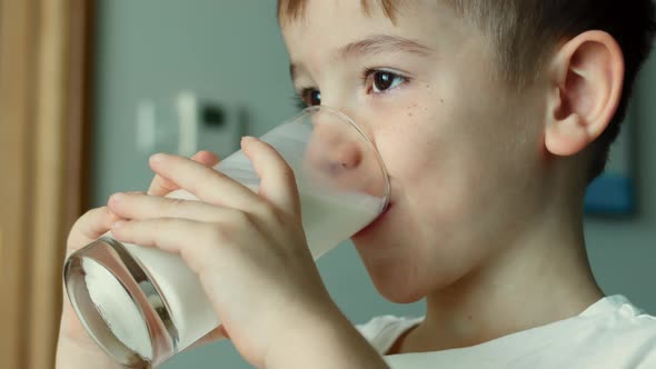 Little Boy Child Drinking Milk