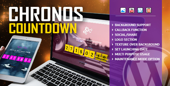 Chronos CountDown - Responsive Flip Timer With Image or Video Background - WordPress Plugin
