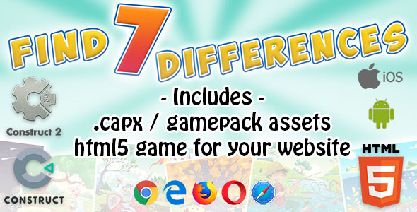 Find 7 Differences Game - Construct 2 Source Code And Html5 Files For Your Site!