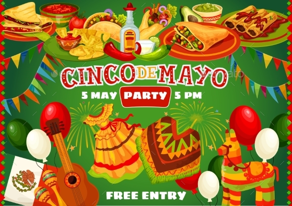 Happy Cinco De Mayo Mexican Party Food and Flags