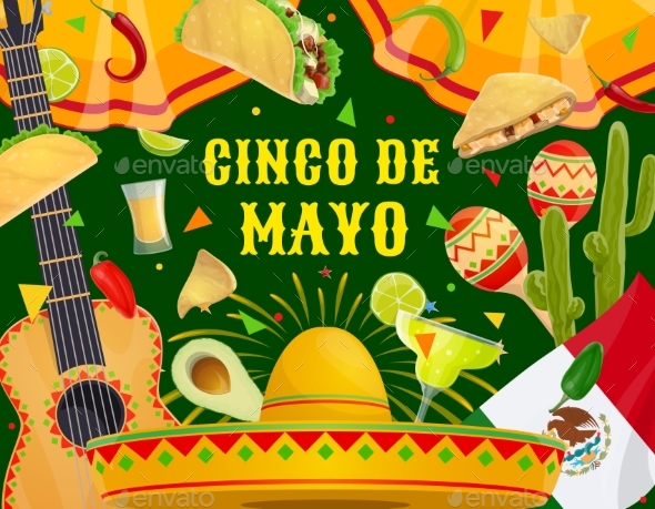 Mexican Cinco De Mayo Celebration Fiesta Symbols