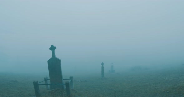 Cemetery Foggy Crosses