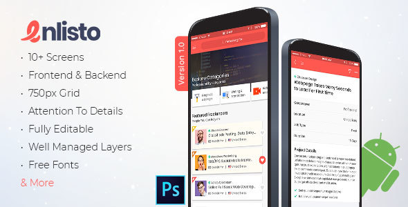 Enlisto - Mobile App PSD Template