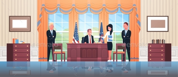 United States President Sitting Workplace Signing