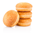 Four hamburger buns with sesame isolated on white background - PhotoDune Item for Sale