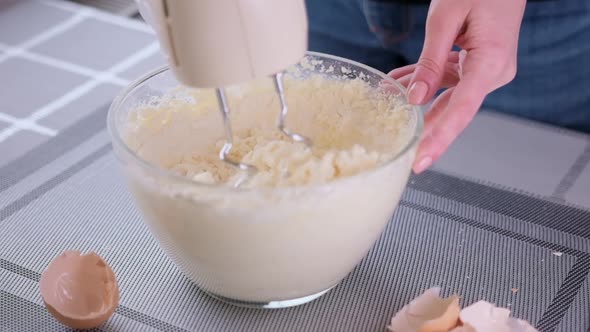 Preparing Sweet Food Dessert in Kitchen at Home  Mixing Ingredients in Bowl Cooking Dough