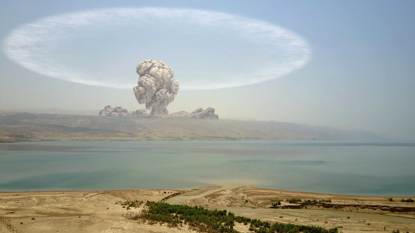 Nuclear Atom Explosion Over The Mountians Desert And Dead Sea