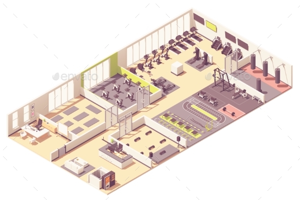 Vector Isometric Fitness Club or Gym Interior