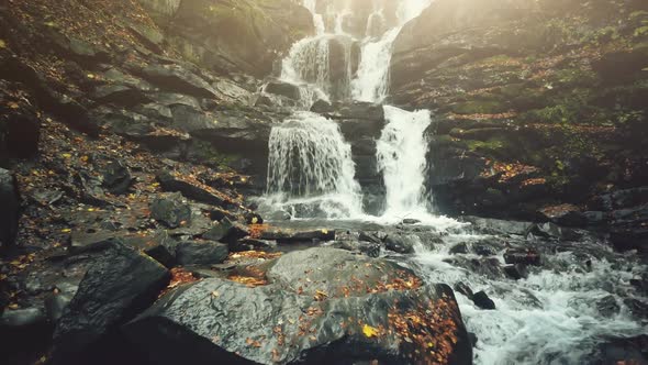 Clear Mountain Stream Water Cascade Autumn Foliage