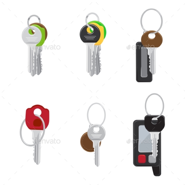 Set of Modern Door and Car Keys Flat Vectors