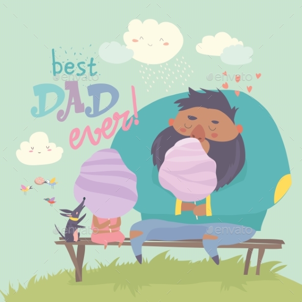 Father with His Daughter Eating Cotton Candy