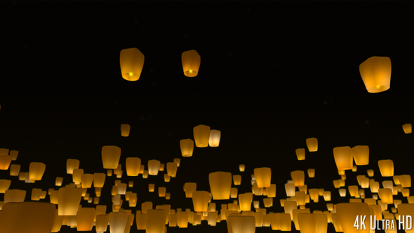 4K Sky Lanterns Released at Night