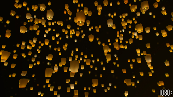 Sky Lanterns Flying at Night